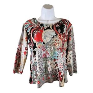 Vtg Jessica Max Top Womens Large Multicolor Paisley Geometric Patchwork Boho